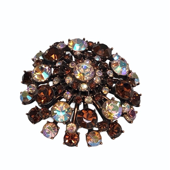 VINTAGE JOAN RIVERS AMBER & AURORA BOREALIS PINK DOME CRYSTAL BROOCH - Picture 10 of 16